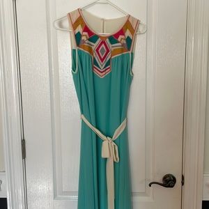 Turquoise Chiffon Sleeveless Maxi with Detail